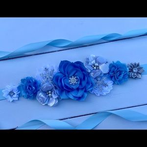 Blue Silver Snowflake Maternity Sash Belt